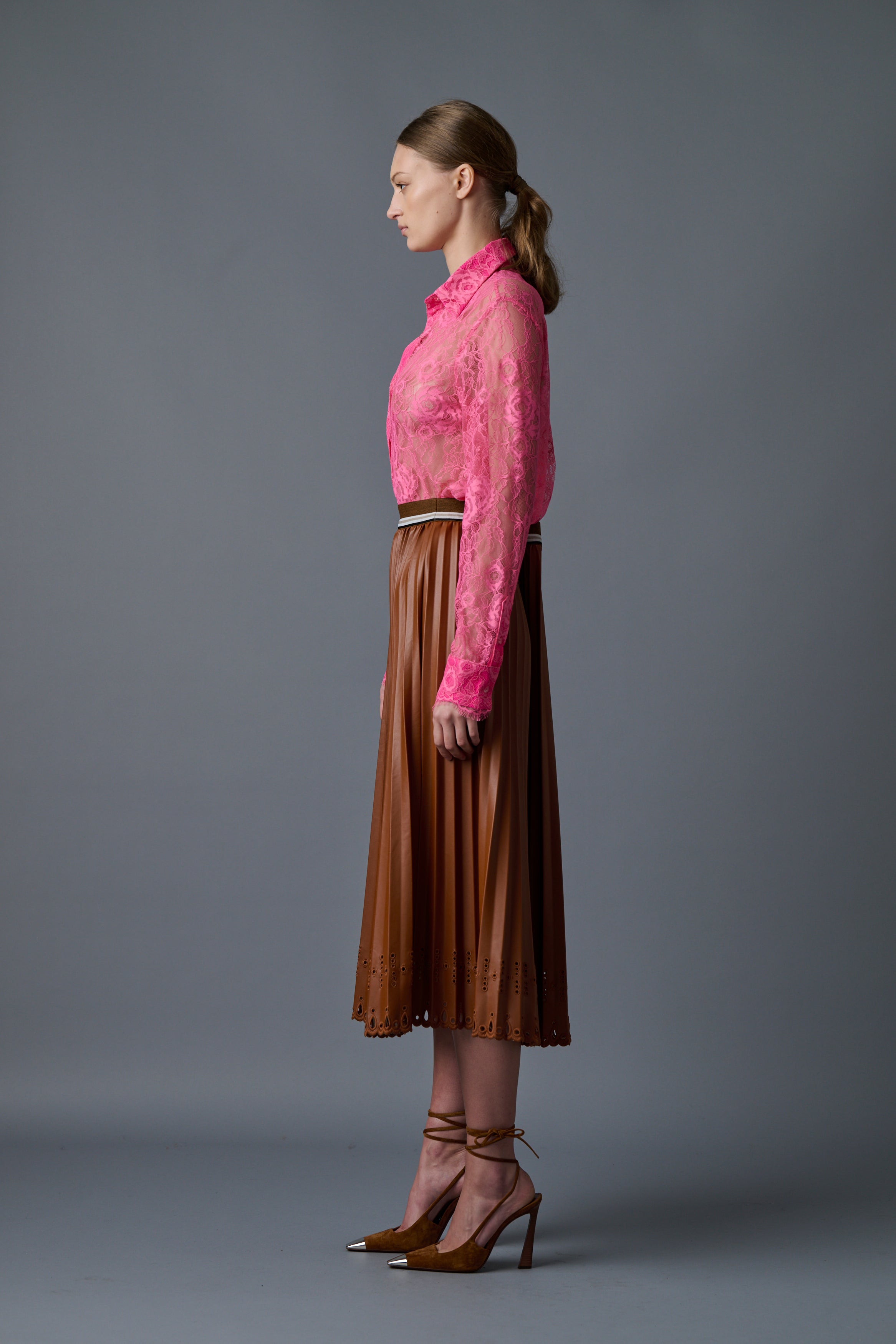 Le Superbe Pleats to meet you skirt brown vegan leather