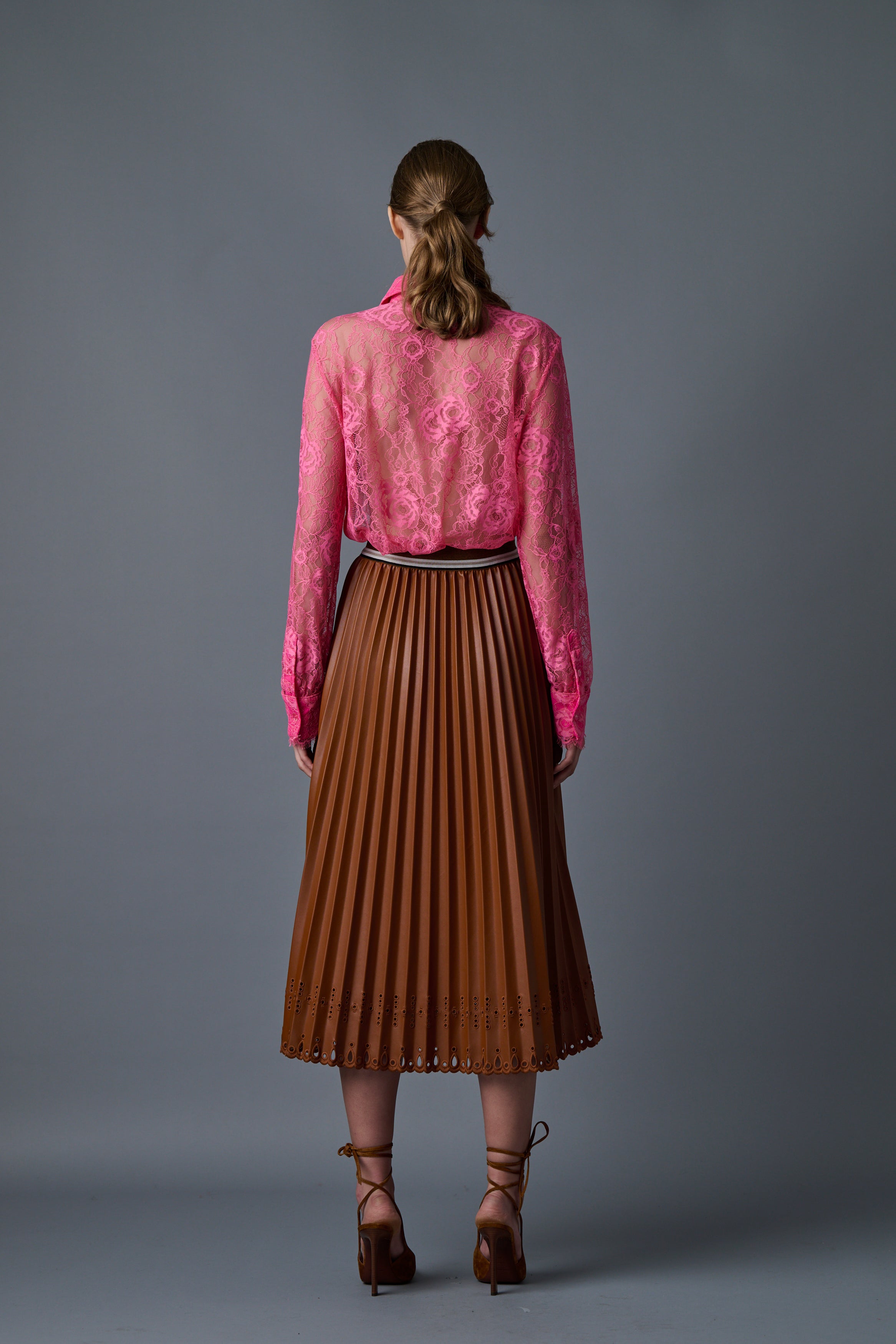 Le Superbe Pleats to meet you skirt brown vegan leather