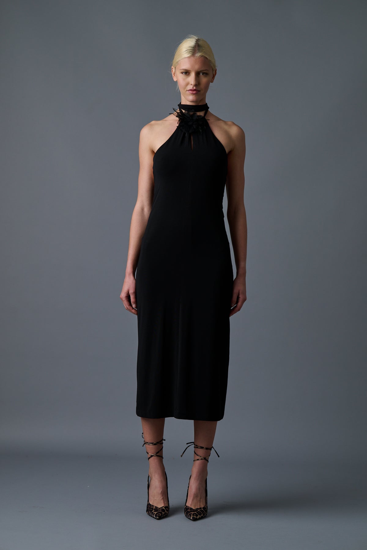 jersey twist front dress M / Black FLORAL LACE