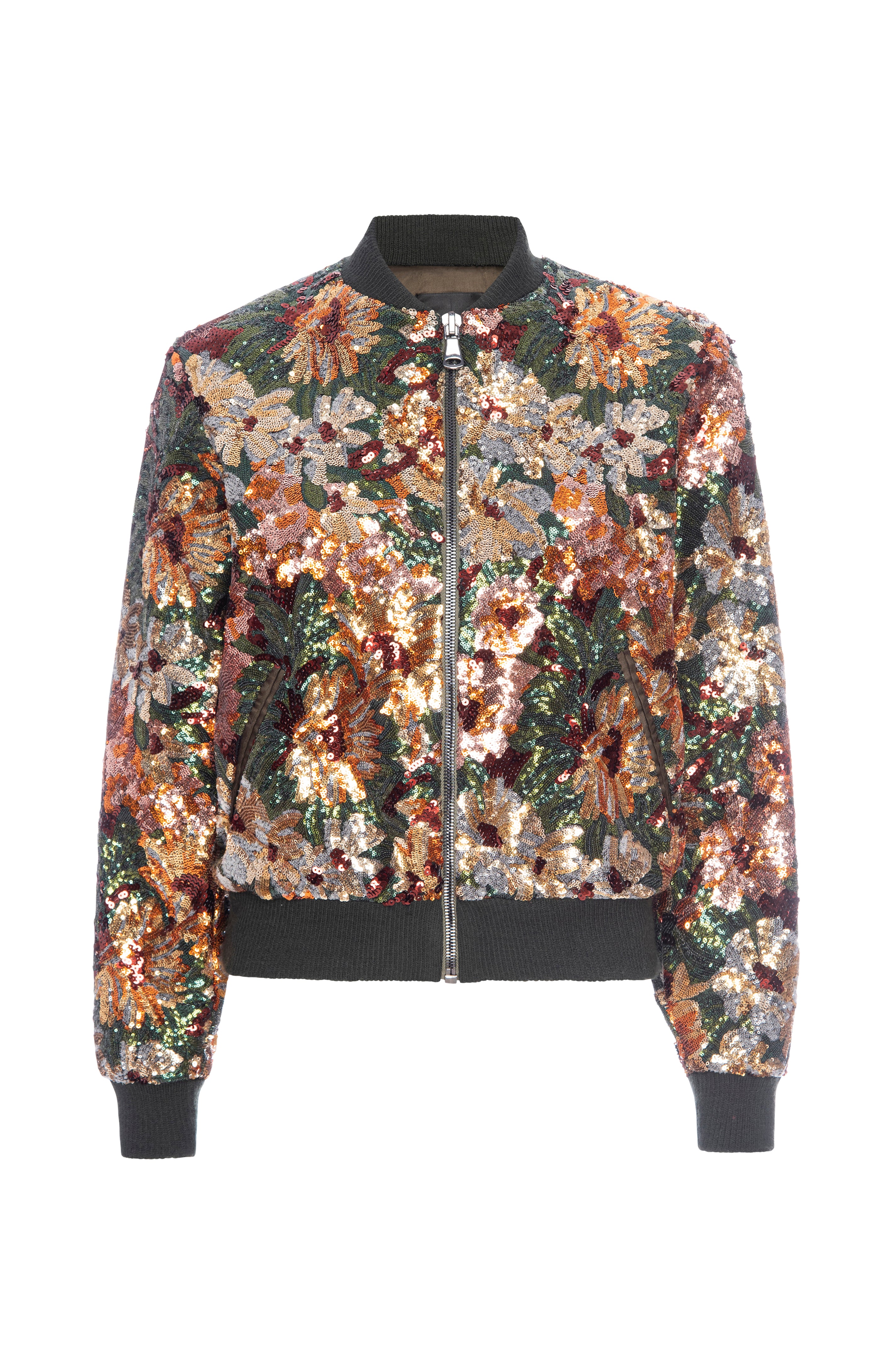 Le Superbe Fall Floral Sequin Bomber