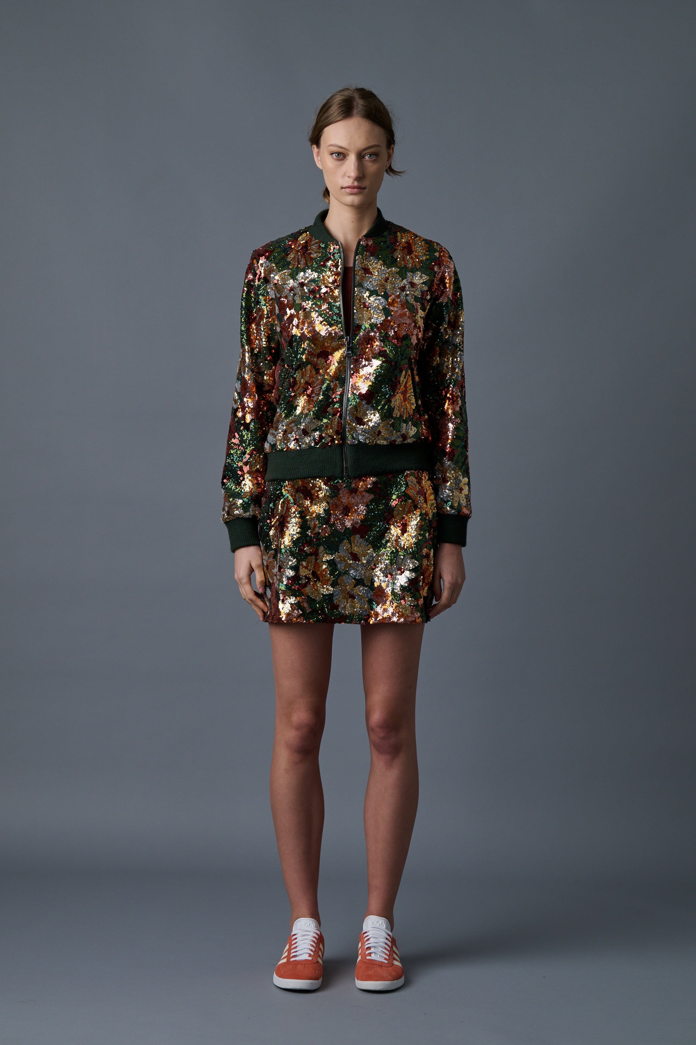 Le Superbe Fall Floral Sequin Bomber