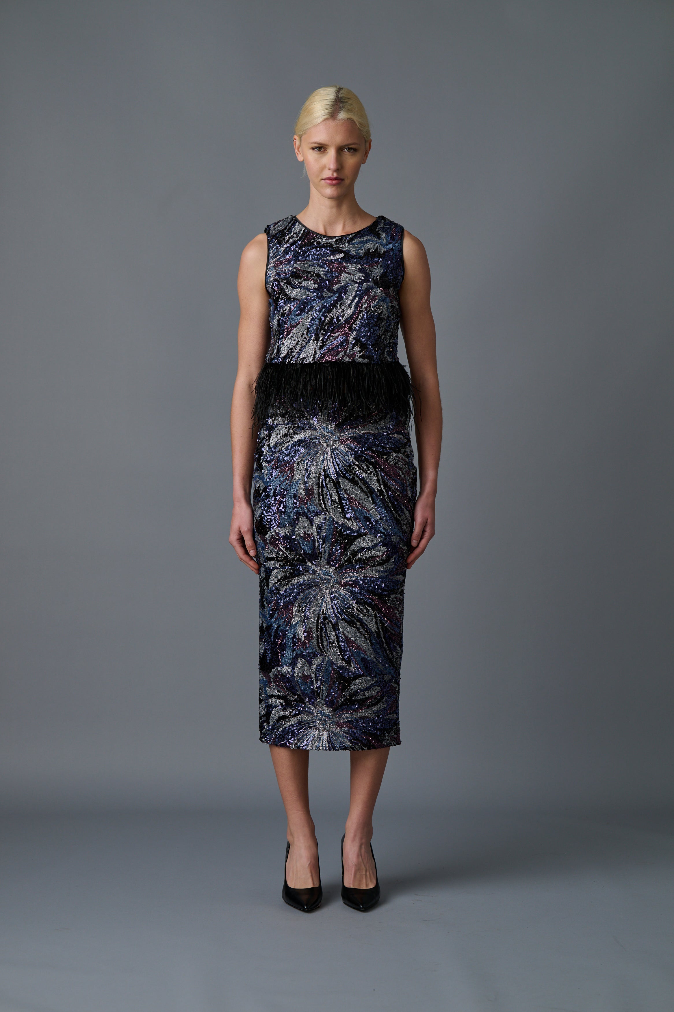 le superbe midnight abstract floral skirt