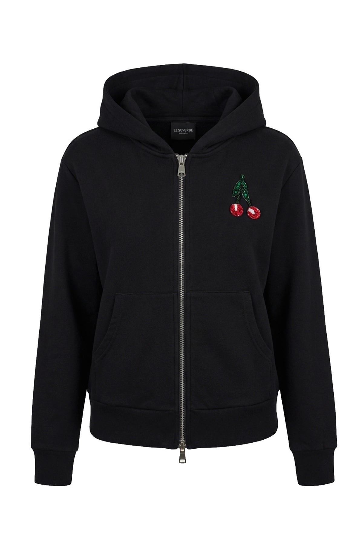 Cherry On Top Hoodie | Sequined Black Zip-Up | Le Superbe