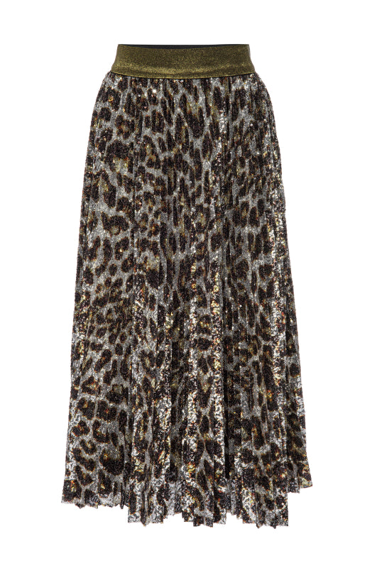 Falda plisada con lentejuelas de leopardo Purrrfect