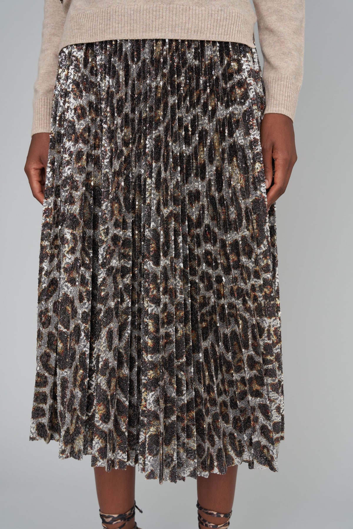Purrrfect Leopard Sequin Pleated Skirt