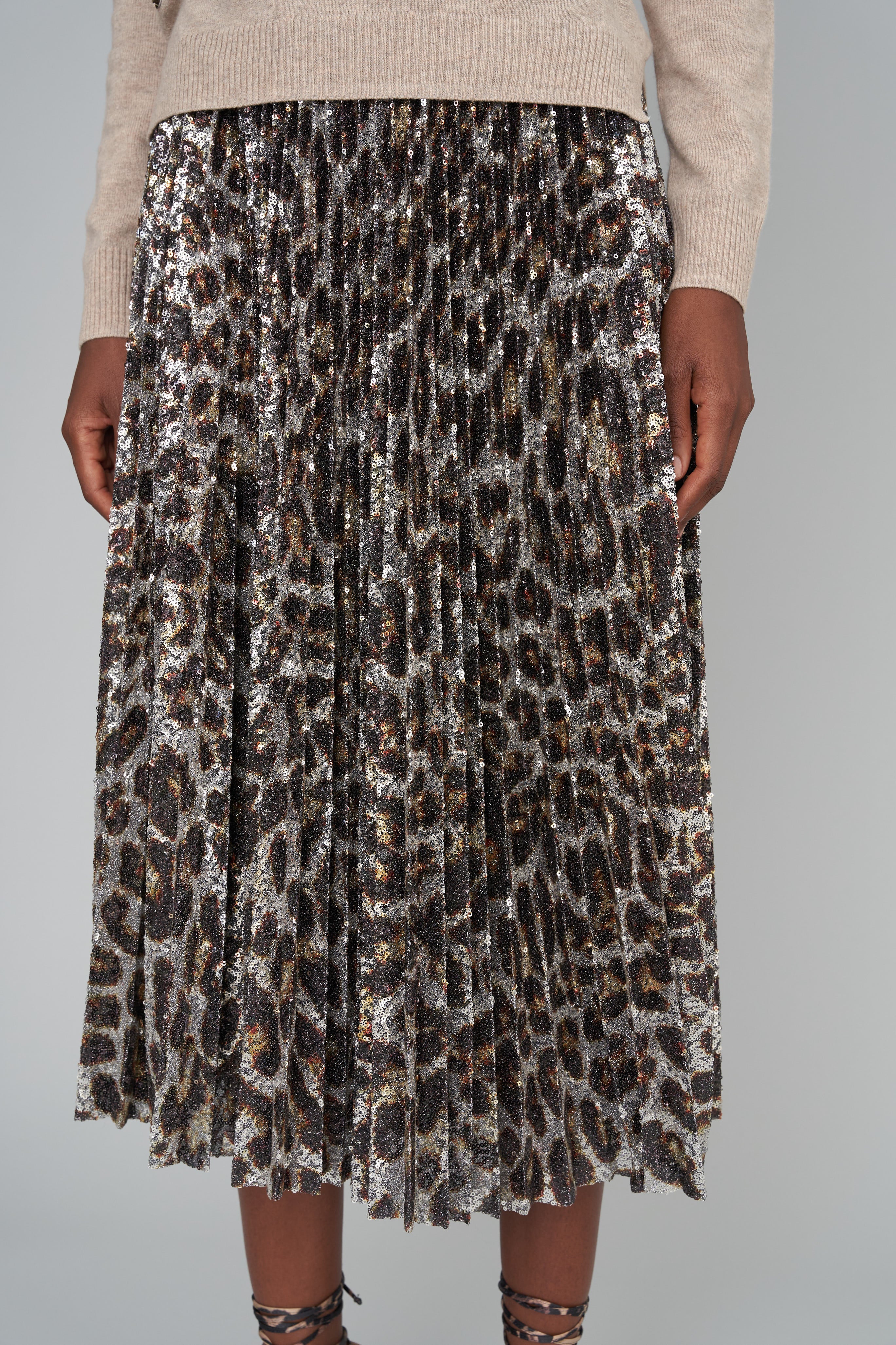 Falda plisada con lentejuelas de leopardo Purrrfect